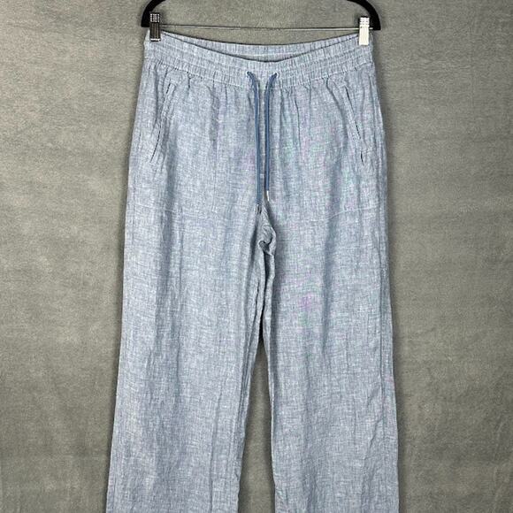 Athleta Pants Womens 8T Blue Linen Retreat Wide Leg Resort Beach Coastal Preppy - Picture 2 of 14